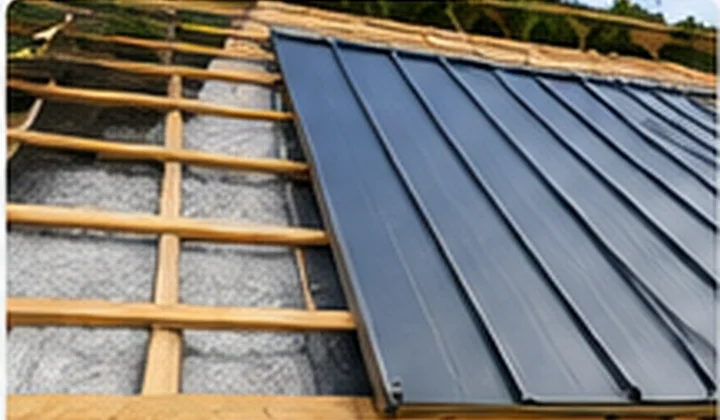 Metal roof panels being installed over prepared roof battens