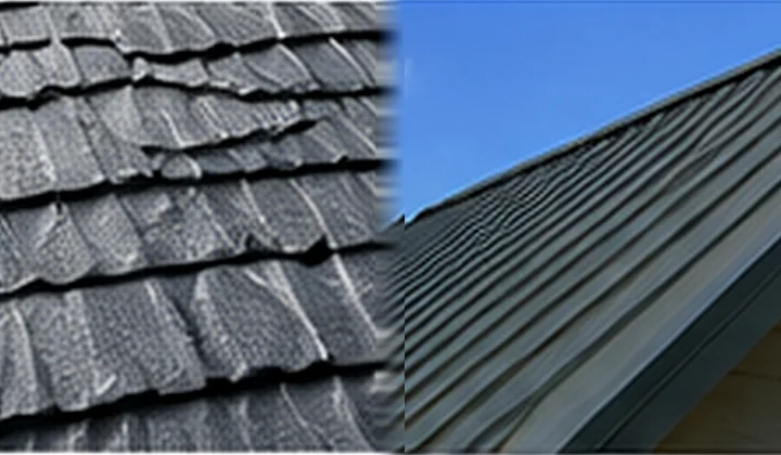 Roof replacement comparison showing shingle-style roofing beside standing seam metal roofing