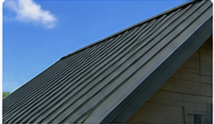 Close view of standing seam metal roofing with raised concealed-fastener seams